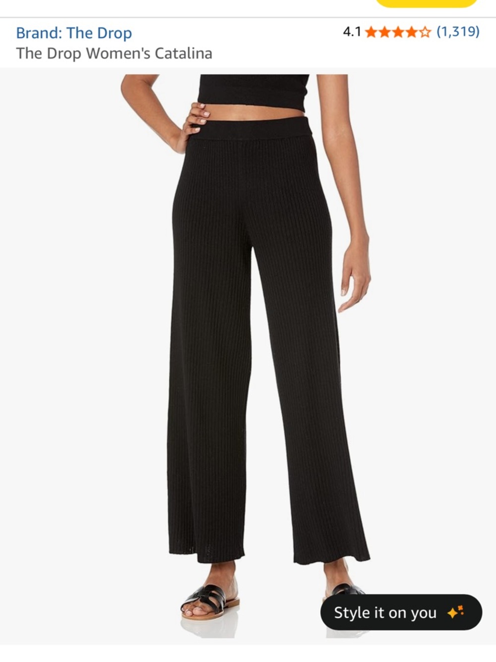 The Drop Wide-Leg Ribbed Knit Pants - Black